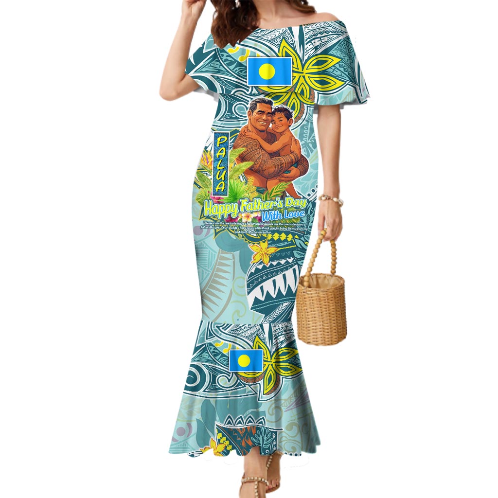 Palau Father's Day Polynesia Family Matching Mermaid Dress and Hawaiian Shirt Dad and Son