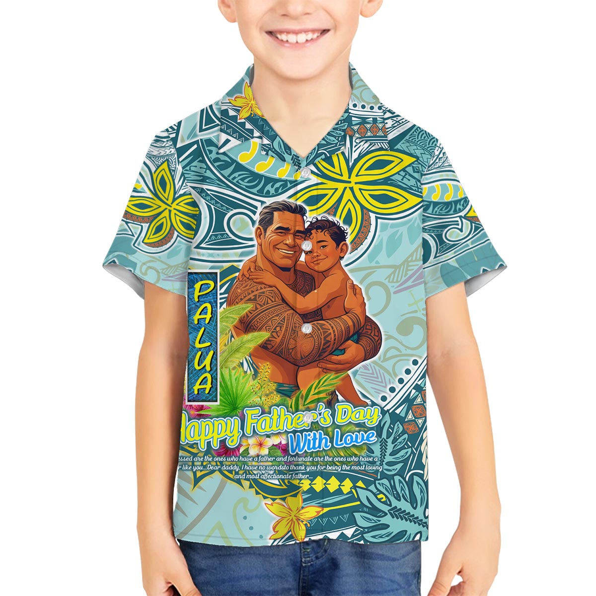 Palau Father's Day Polynesia Family Matching Puletasi and Hawaiian Shirt Dad and Son