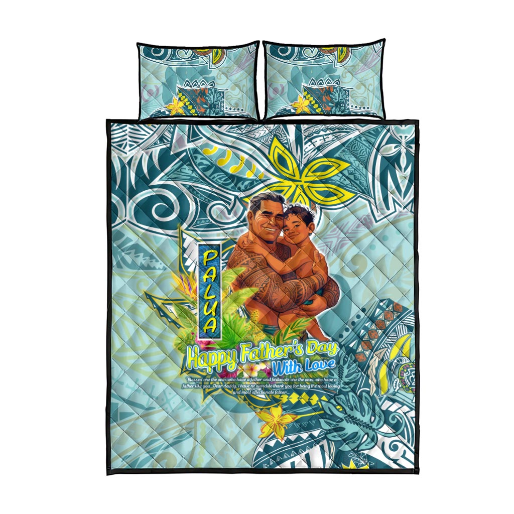 Palau Father's Day Polynesia Quilt Bed Set Dad and Son