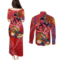 Happy Father's Day French Polynesia Couples Matching Puletasi and Long Sleeve Button Shirt Family Turtle Hibiscus