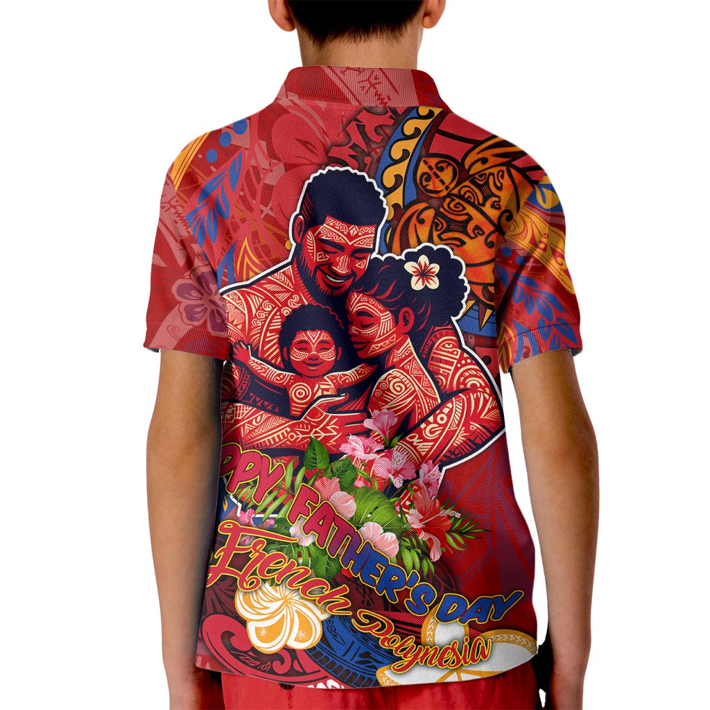 Happy Father's Day French Polynesia Kid Polo Shirt Family Turtle Hibiscus