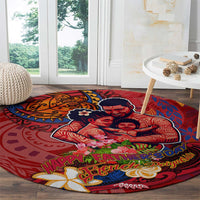 Happy Father's Day French Polynesia Round Carpet Family Turtle Hibiscus