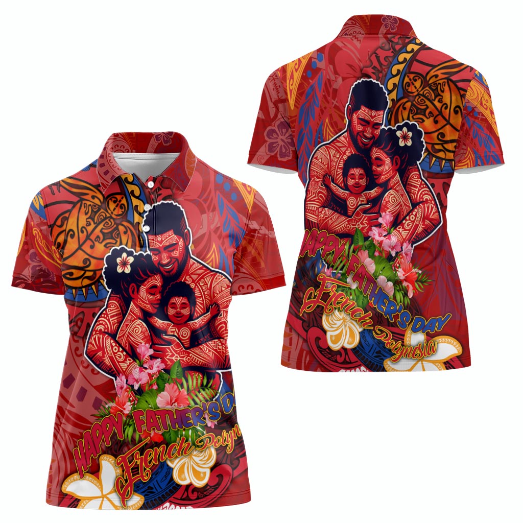 Happy Father's Day French Polynesia Women Polo Shirt Family Turtle Hibiscus
