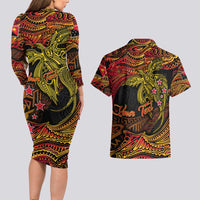 Papua New Guinea 50th Independence Day Couples Matching Long Sleeve Bodycon Dress and Hawaiian Shirt Culture Spirit and Sovereignty