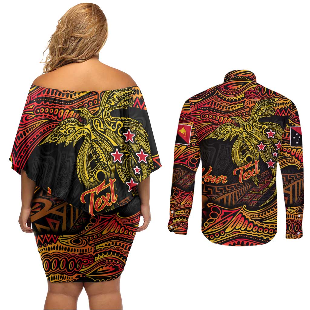 Papua New Guinea 50th Independence Day Couples Matching Off Shoulder Short Dress and Long Sleeve Button Shirt Culture Spirit and Sovereignty