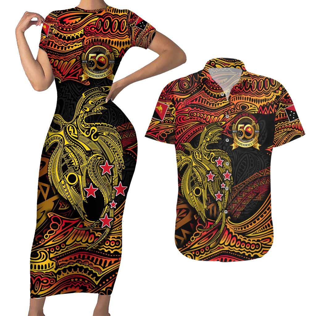 Papua New Guinea 50th Independence Day Couples Matching Short Sleeve Bodycon Dress and Hawaiian Shirt Culture Spirit and Sovereignty