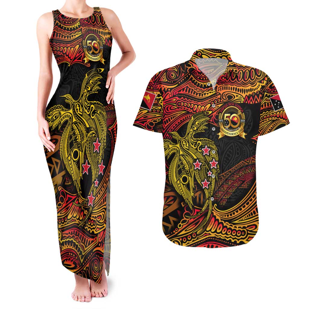Papua New Guinea 50th Independence Day Couples Matching Tank Maxi Dress and Hawaiian Shirt Culture Spirit and Sovereignty