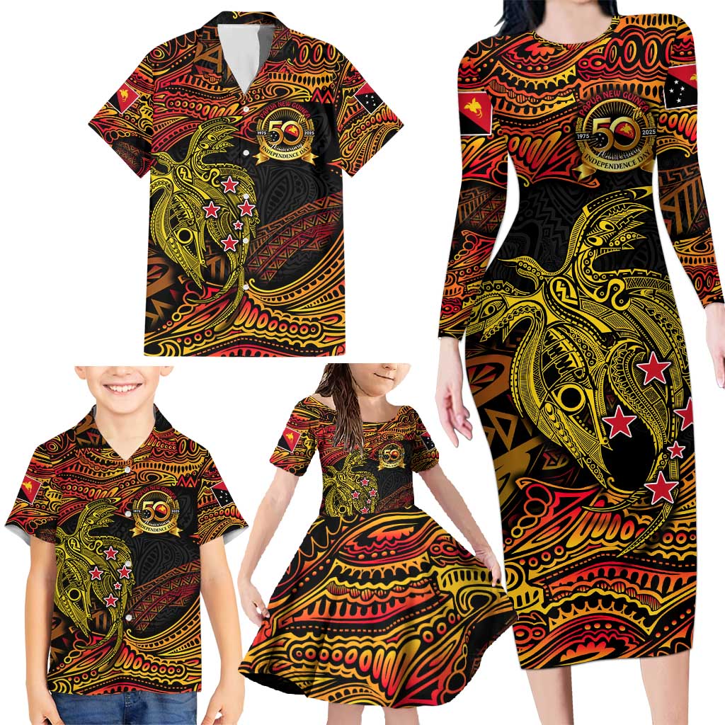 Papua New Guinea 50th Independence Day Family Matching Long Sleeve Bodycon Dress and Hawaiian Shirt Culture Spirit and Sovereignty