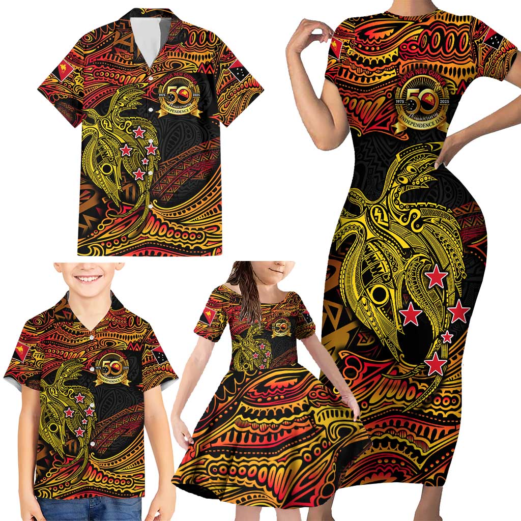 Papua New Guinea 50th Independence Day Family Matching Short Sleeve Bodycon Dress and Hawaiian Shirt Culture Spirit and Sovereignty