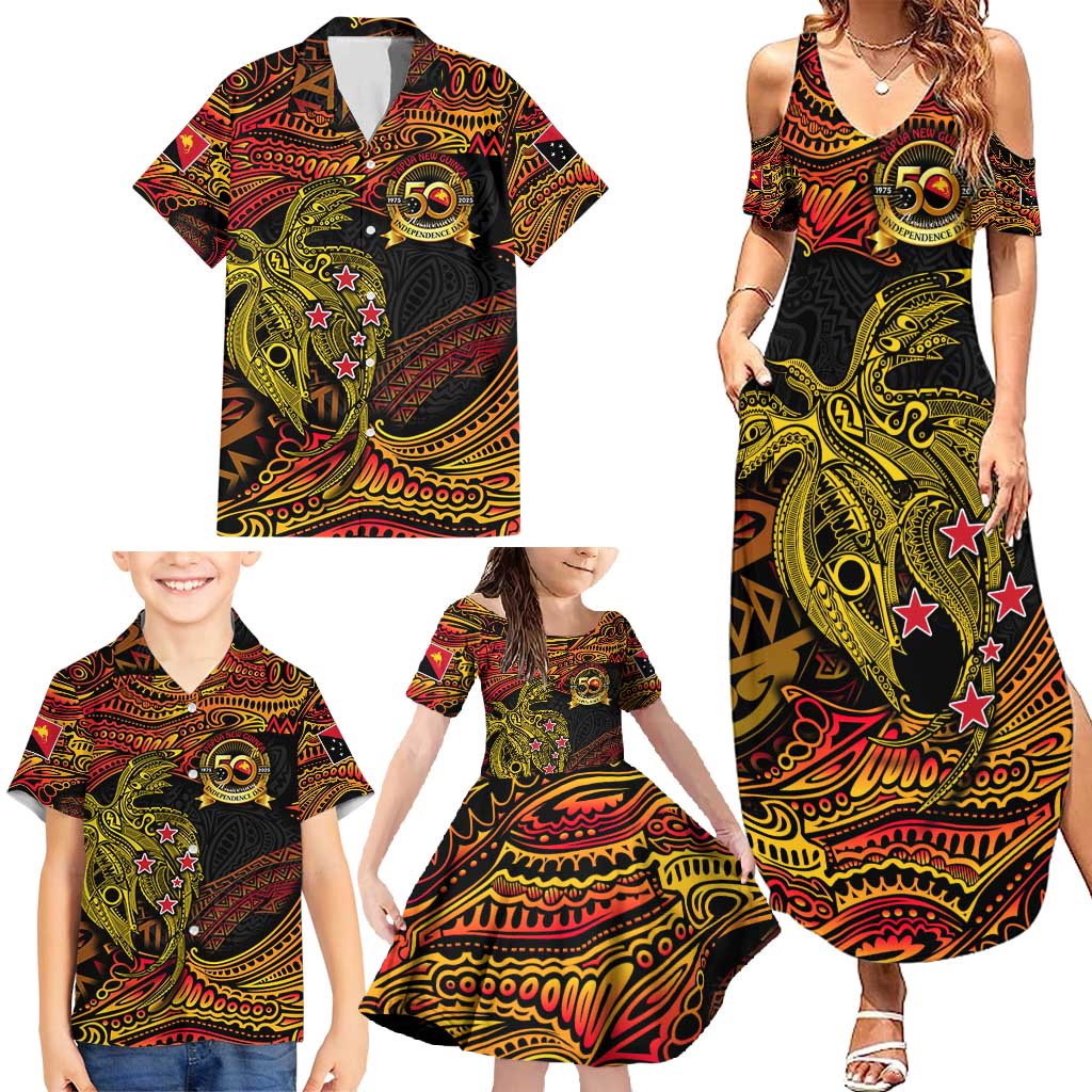 Papua New Guinea 50th Independence Day Family Matching Summer Maxi Dress and Hawaiian Shirt Culture Spirit and Sovereignty