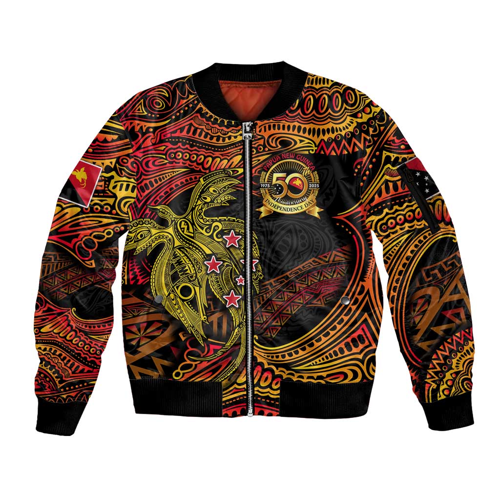 Papua New Guinea 50th Independence Day Sleeve Zip Bomber Jacket Culture Spirit and Sovereignty