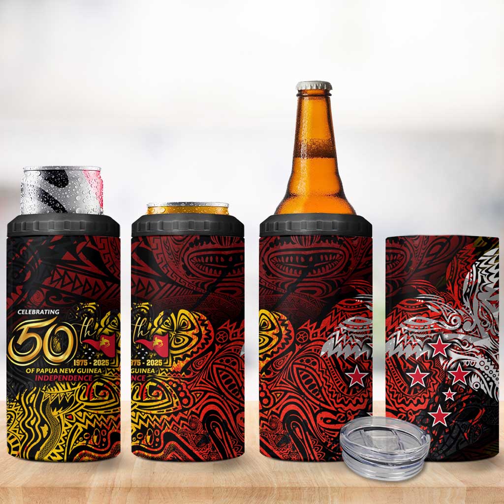 PNG 1975 - 2025 4 in 1 Can Cooler Tumbler Papua New Guinea 50th Independence Anniversary