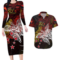 PNG 1975 - 2025 Couples Matching Long Sleeve Bodycon Dress and Hawaiian Shirt Papua New Guinea 50th Independence Anniversary