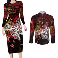 PNG 1975 - 2025 Couples Matching Long Sleeve Bodycon Dress and Long Sleeve Button Shirt Papua New Guinea 50th Independence Anniversary