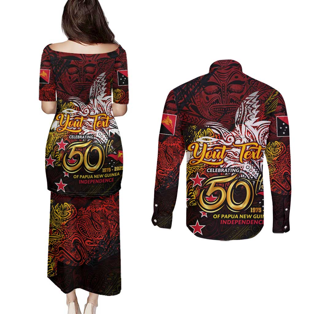 PNG 1975 - 2025 Couples Matching Puletasi and Long Sleeve Button Shirt Papua New Guinea 50th Independence Anniversary