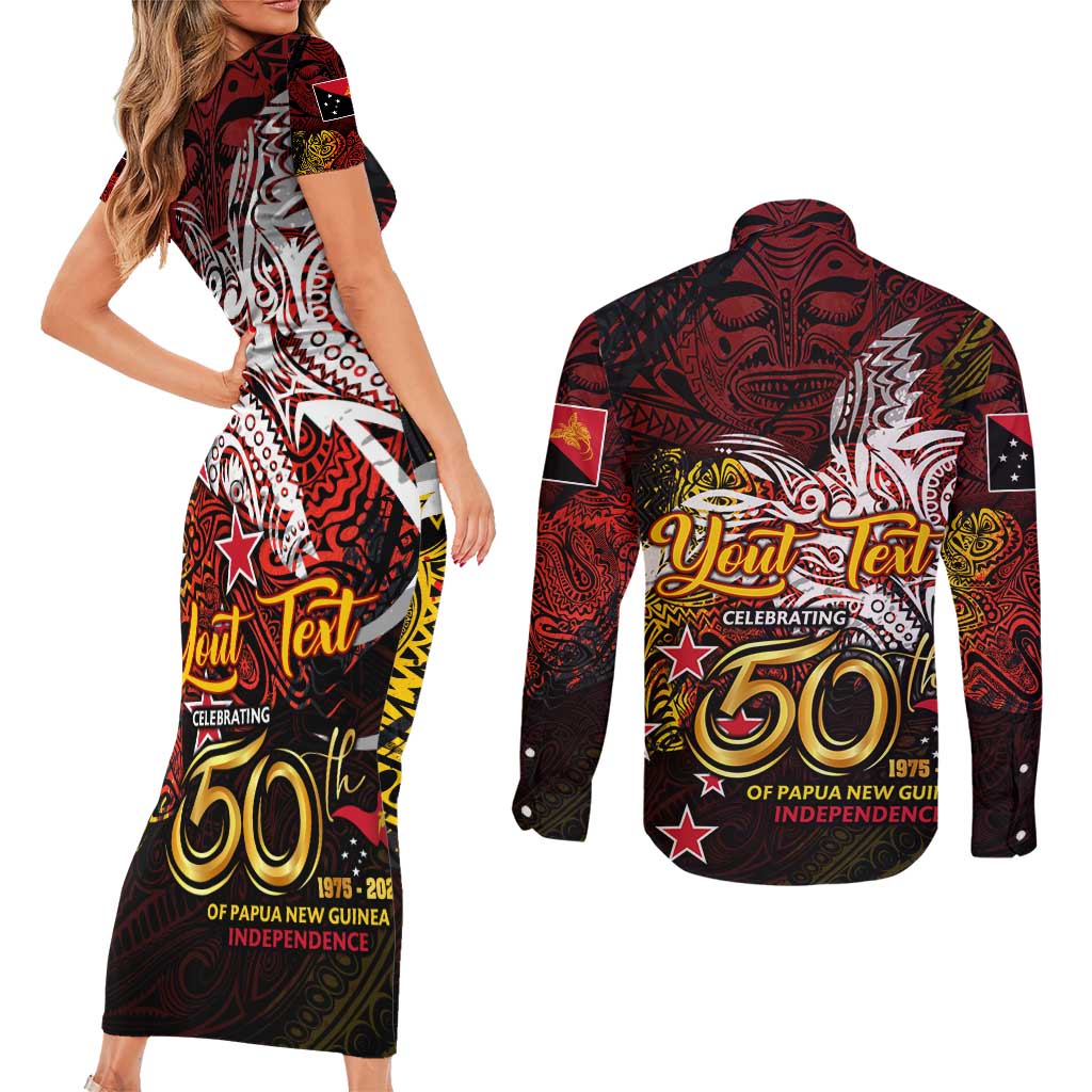PNG 1975 - 2025 Couples Matching Short Sleeve Bodycon Dress and Long Sleeve Button Shirt Papua New Guinea 50th Independence Anniversary