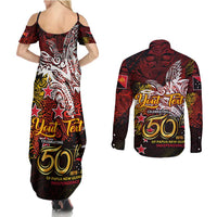 PNG 1975 - 2025 Couples Matching Summer Maxi Dress and Long Sleeve Button Shirt Papua New Guinea 50th Independence Anniversary