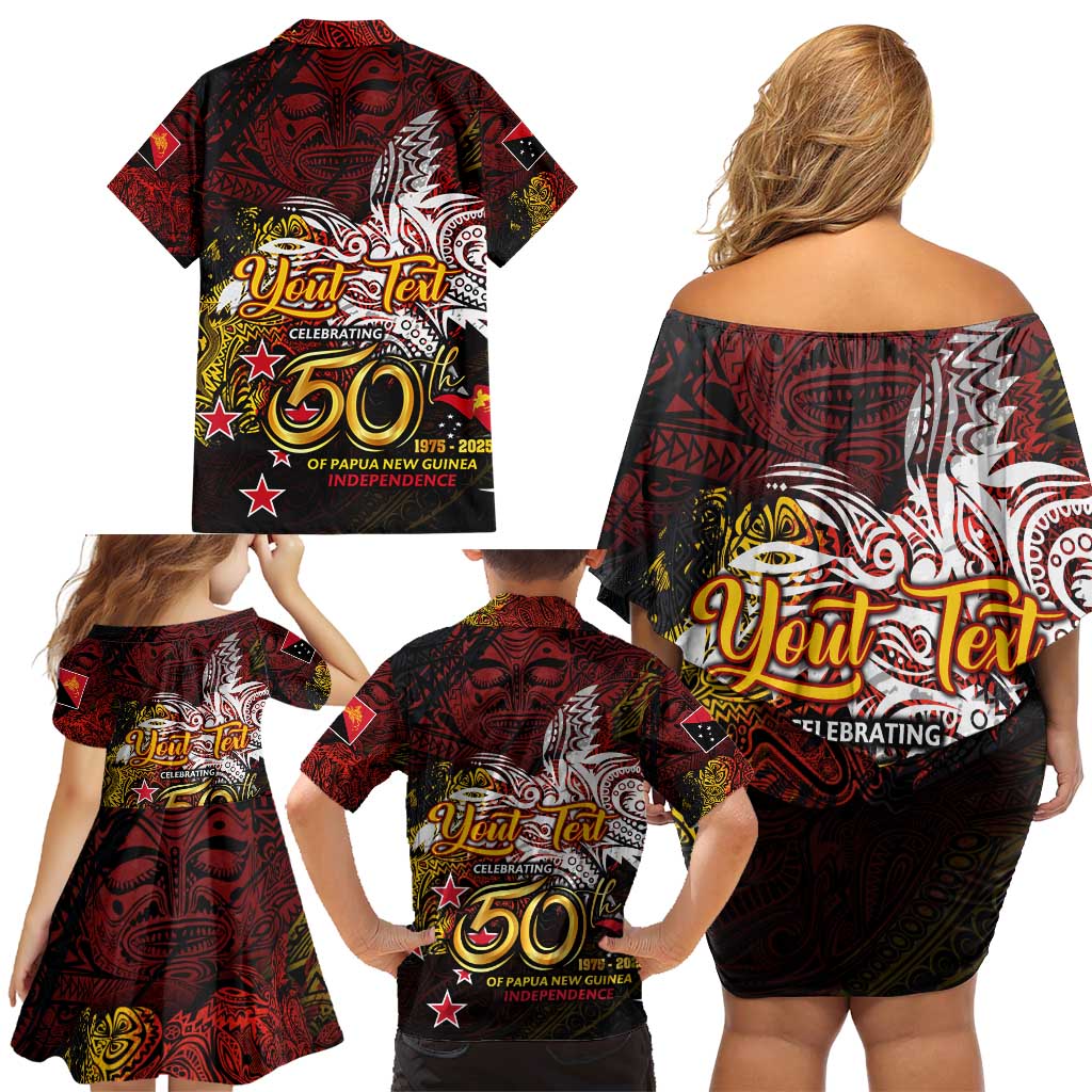 PNG 1975 - 2025 Family Matching Off Shoulder Short Dress and Hawaiian Shirt Papua New Guinea 50th Independence Anniversary