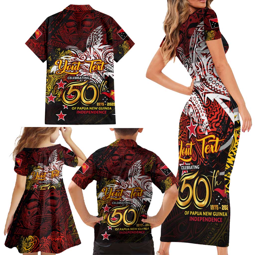 PNG 1975 - 2025 Family Matching Short Sleeve Bodycon Dress and Hawaiian Shirt Papua New Guinea 50th Independence Anniversary