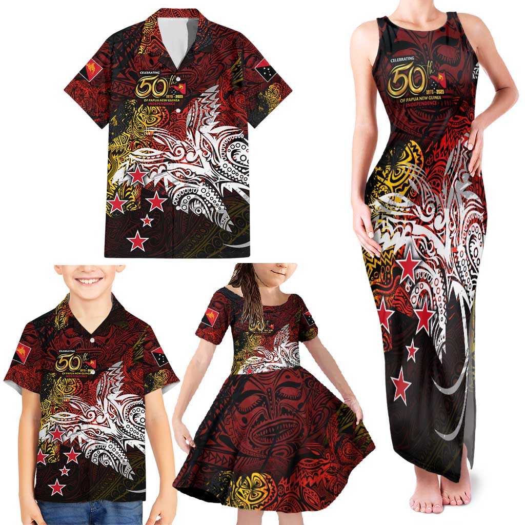 PNG 1975 - 2025 Family Matching Tank Maxi Dress and Hawaiian Shirt Papua New Guinea 50th Independence Anniversary