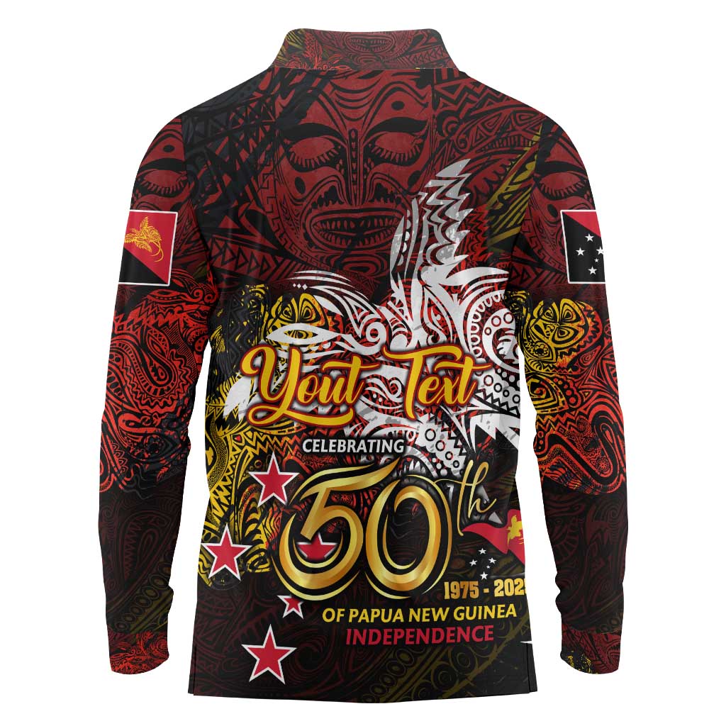 PNG 1975 - 2025 Long Sleeve Polo Shirt Papua New Guinea 50th Independence Anniversary