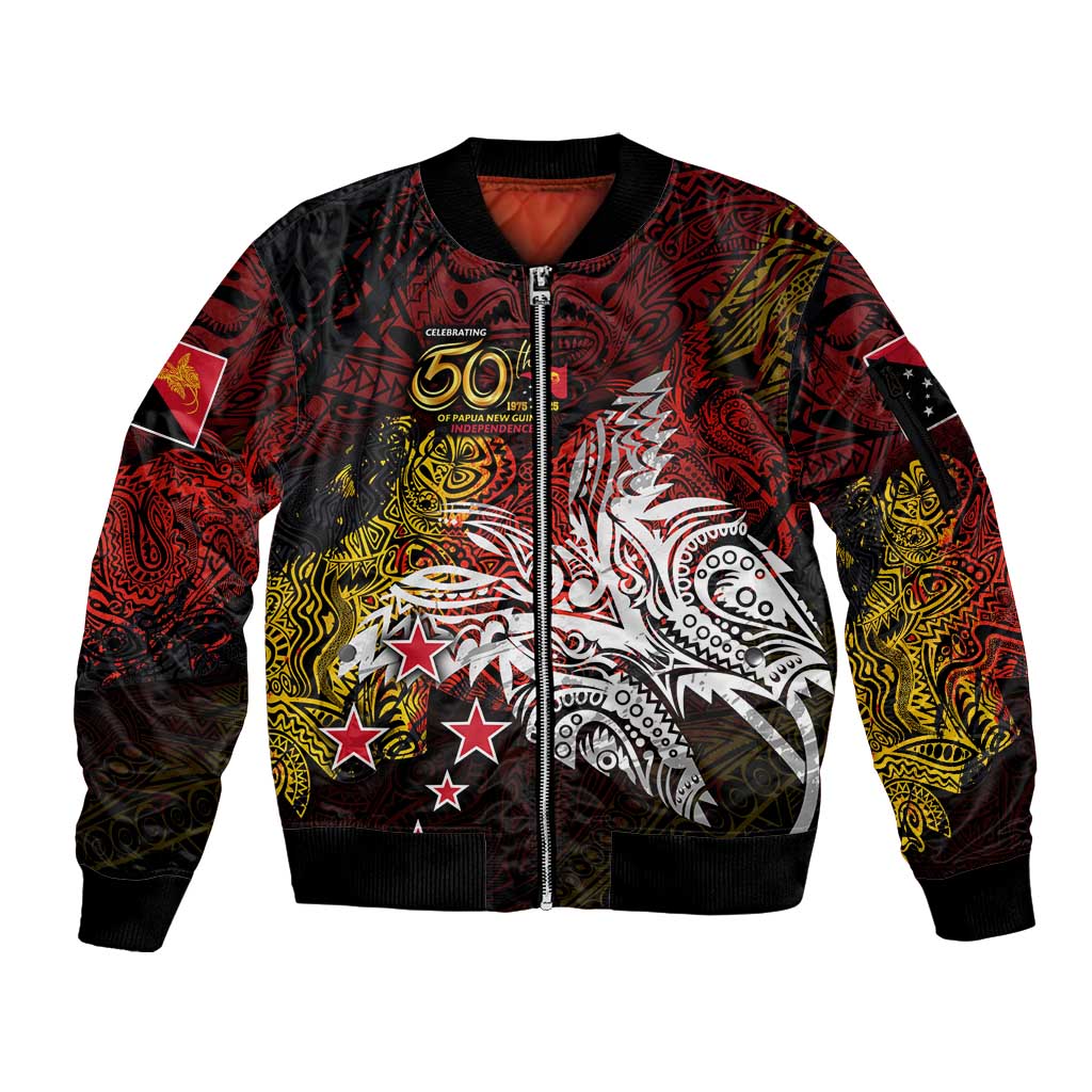 PNG 1975 - 2025 Sleeve Zip Bomber Jacket Papua New Guinea 50th Independence Anniversary
