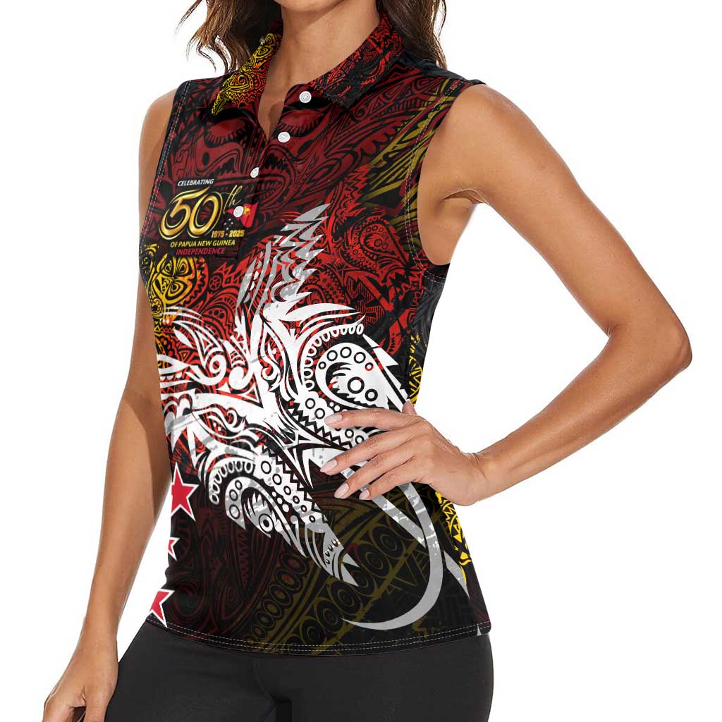 PNG 1975 - 2025 Women Sleeveless Polo Shirt Papua New Guinea 50th Independence Anniversary