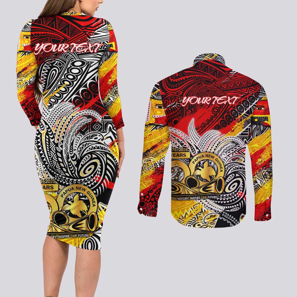 Papua New Guinea 50th Independence Day Couples Matching Long Sleeve Bodycon Dress and Long Sleeve Button Shirt Celebrate Our History, Inspire Our Future