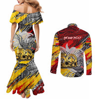 Papua New Guinea 50th Independence Day Couples Matching Mermaid Dress and Long Sleeve Button Shirt Celebrate Our History, Inspire Our Future