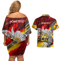 Papua New Guinea 50th Independence Day Couples Matching Off Shoulder Short Dress and Hawaiian Shirt Celebrate Our History, Inspire Our Future