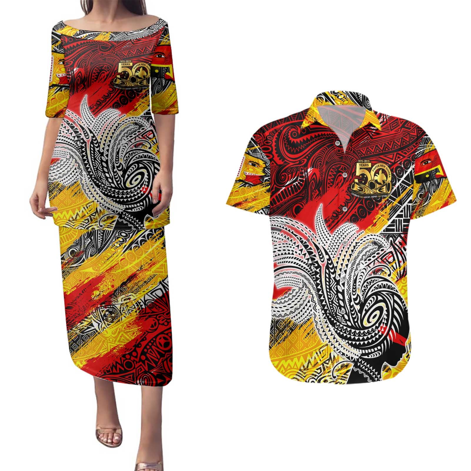Papua New Guinea 50th Independence Day Couples Matching Puletasi and Hawaiian Shirt Celebrate Our History, Inspire Our Future
