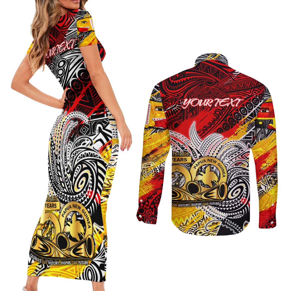 Papua New Guinea 50th Independence Day Couples Matching Short Sleeve Bodycon Dress and Long Sleeve Button Shirt Celebrate Our History, Inspire Our Future