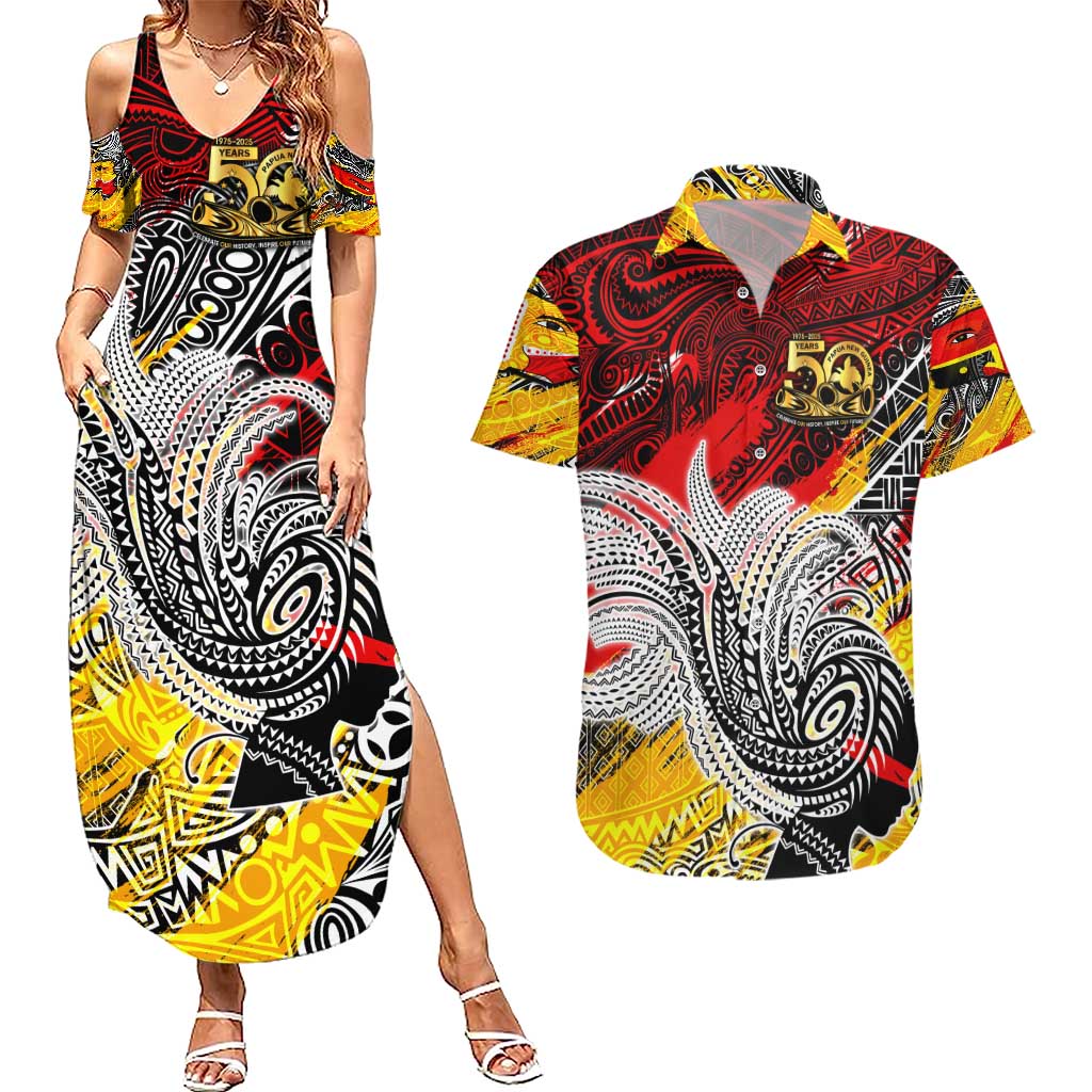 Papua New Guinea 50th Independence Day Couples Matching Summer Maxi Dress and Hawaiian Shirt Celebrate Our History, Inspire Our Future