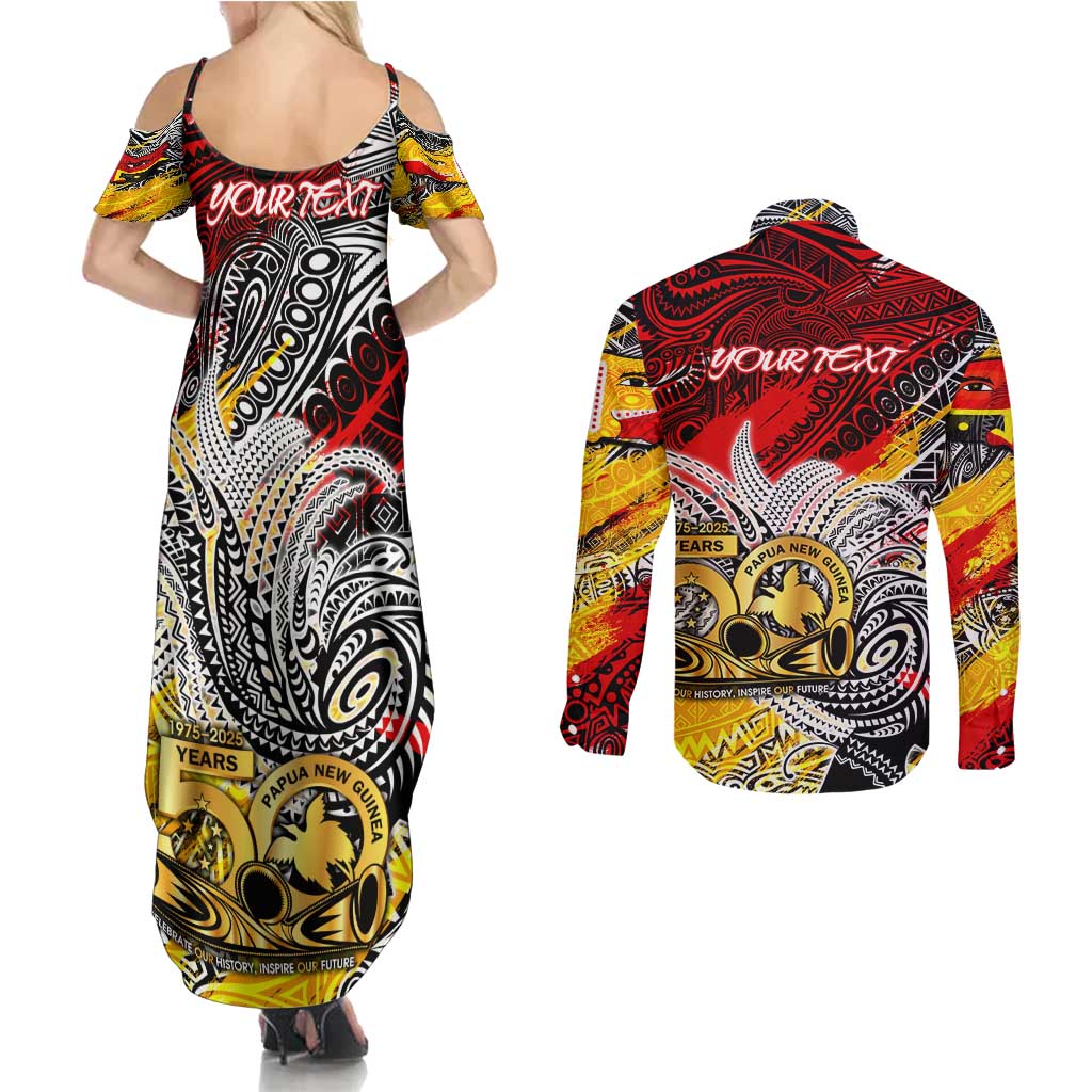 Papua New Guinea 50th Independence Day Couples Matching Summer Maxi Dress and Long Sleeve Button Shirt Celebrate Our History, Inspire Our Future