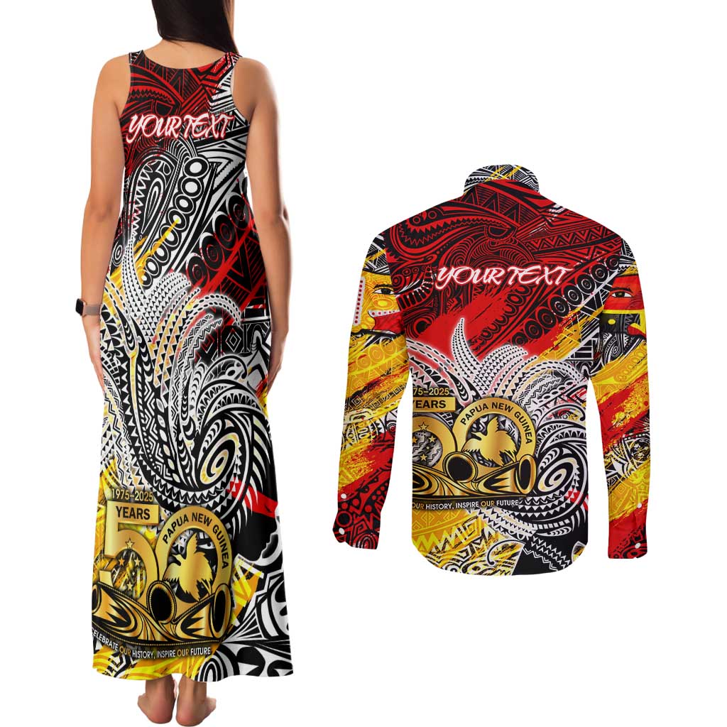 Papua New Guinea 50th Independence Day Couples Matching Tank Maxi Dress and Long Sleeve Button Shirt Celebrate Our History, Inspire Our Future