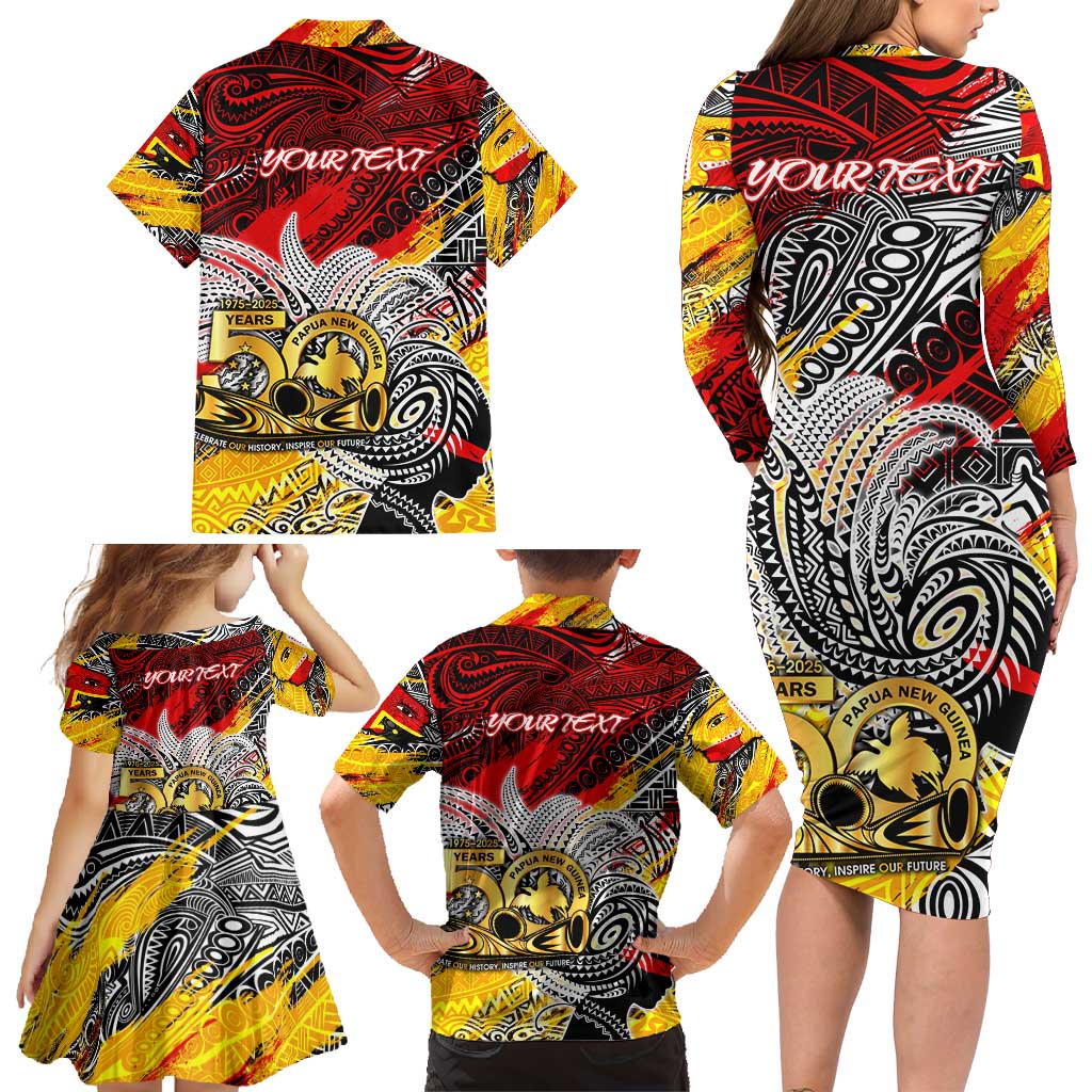 Papua New Guinea 50th Independence Day Family Matching Long Sleeve Bodycon Dress and Hawaiian Shirt Celebrate Our History, Inspire Our Future