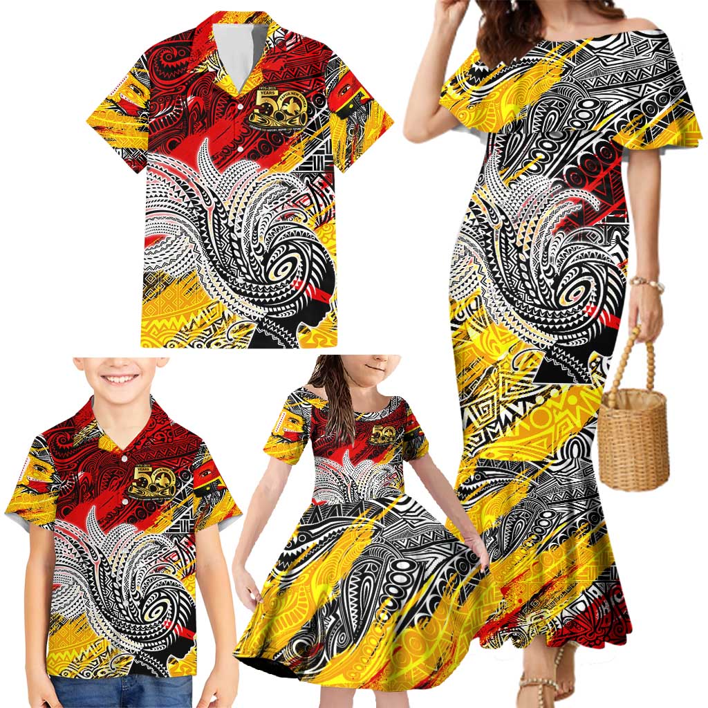 Papua New Guinea 50th Independence Day Family Matching Mermaid Dress and Hawaiian Shirt Celebrate Our History, Inspire Our Future