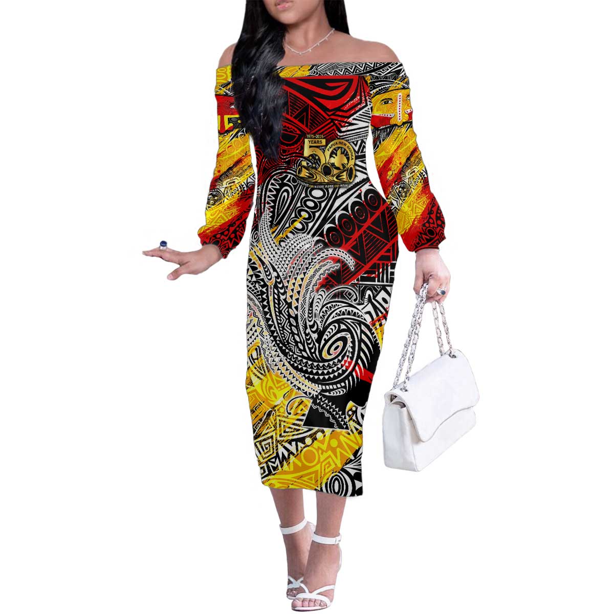 Papua New Guinea 50th Independence Day Family Matching Off The Shoulder Long Sleeve Dress and Hawaiian Shirt Celebrate Our History, Inspire Our Future