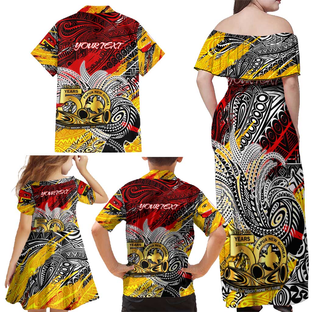 Papua New Guinea 50th Independence Day Family Matching Off Shoulder Maxi Dress and Hawaiian Shirt Celebrate Our History, Inspire Our Future
