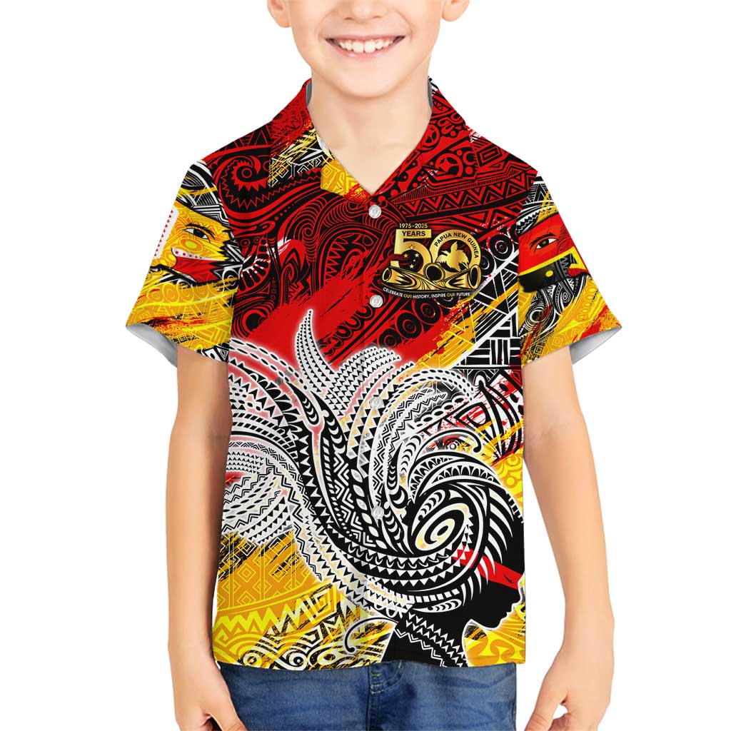 Papua New Guinea 50th Independence Day Family Matching Off Shoulder Short Dress and Hawaiian Shirt Celebrate Our History, Inspire Our Future