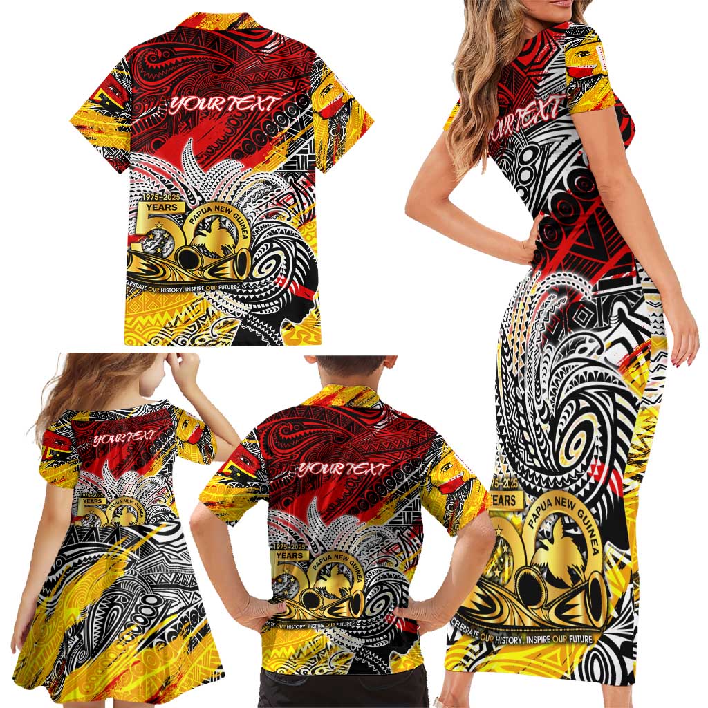 Papua New Guinea 50th Independence Day Family Matching Short Sleeve Bodycon Dress and Hawaiian Shirt Celebrate Our History, Inspire Our Future