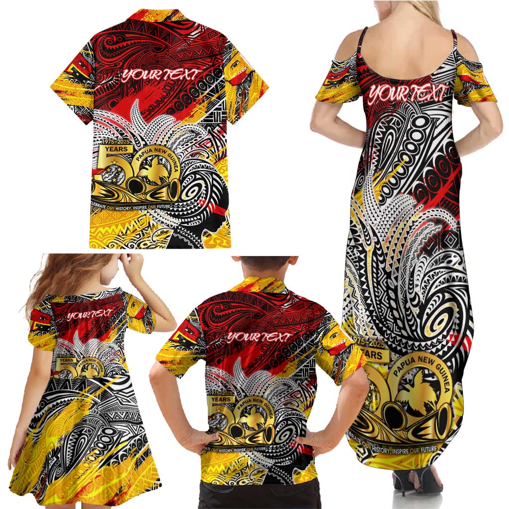 Papua New Guinea 50th Independence Day Family Matching Summer Maxi Dress and Hawaiian Shirt Celebrate Our History, Inspire Our Future