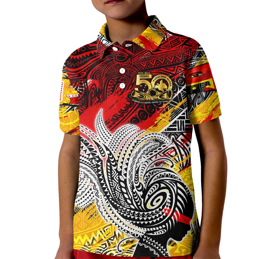 Papua New Guinea 50th Independence Day Kid Polo Shirt Celebrate Our History, Inspire Our Future