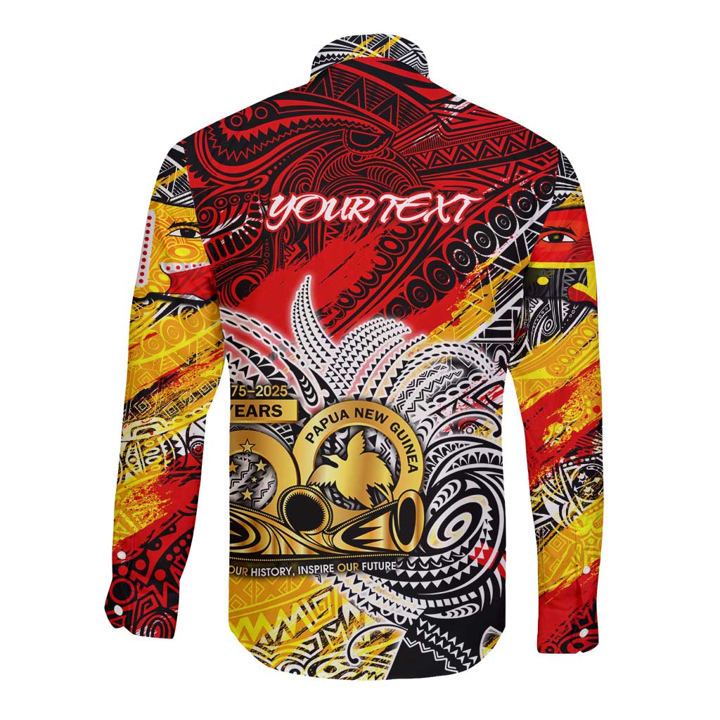 Papua New Guinea 50th Independence Day Long Sleeve Button Shirt Celebrate Our History, Inspire Our Future