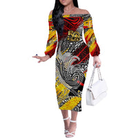 Papua New Guinea 50th Independence Day Off The Shoulder Long Sleeve Dress Celebrate Our History, Inspire Our Future