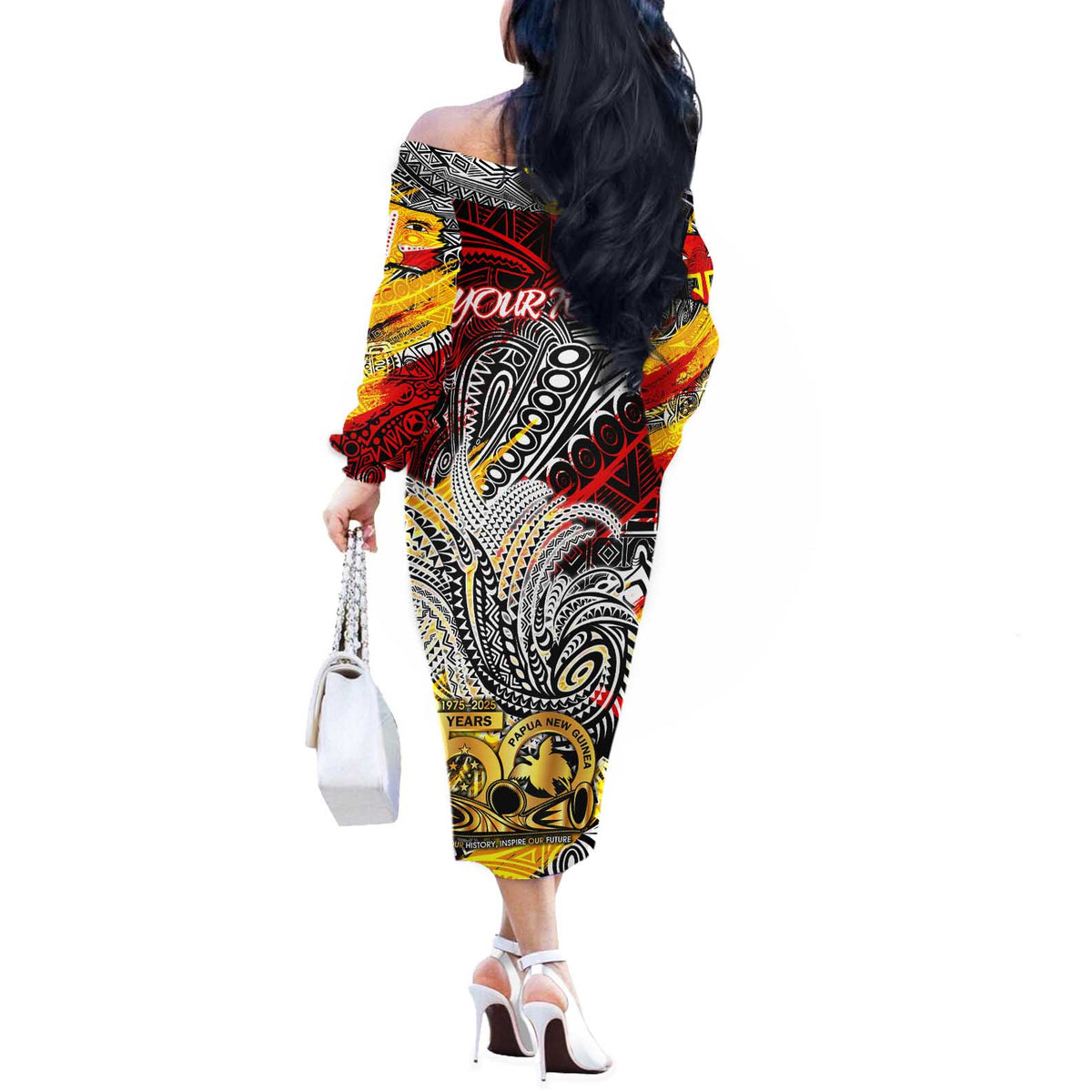 Papua New Guinea 50th Independence Day Off The Shoulder Long Sleeve Dress Celebrate Our History, Inspire Our Future
