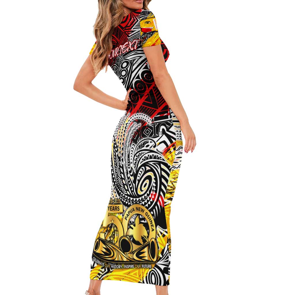 Papua New Guinea 50th Independence Day Short Sleeve Bodycon Dress Celebrate Our History, Inspire Our Future