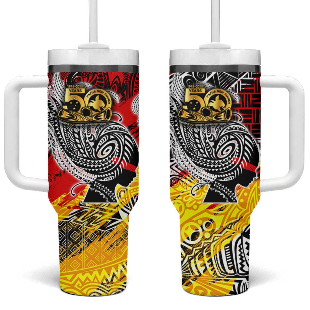 Papua New Guinea 50th Independence Day Tumbler With Handle Celebrate Our History, Inspire Our Future