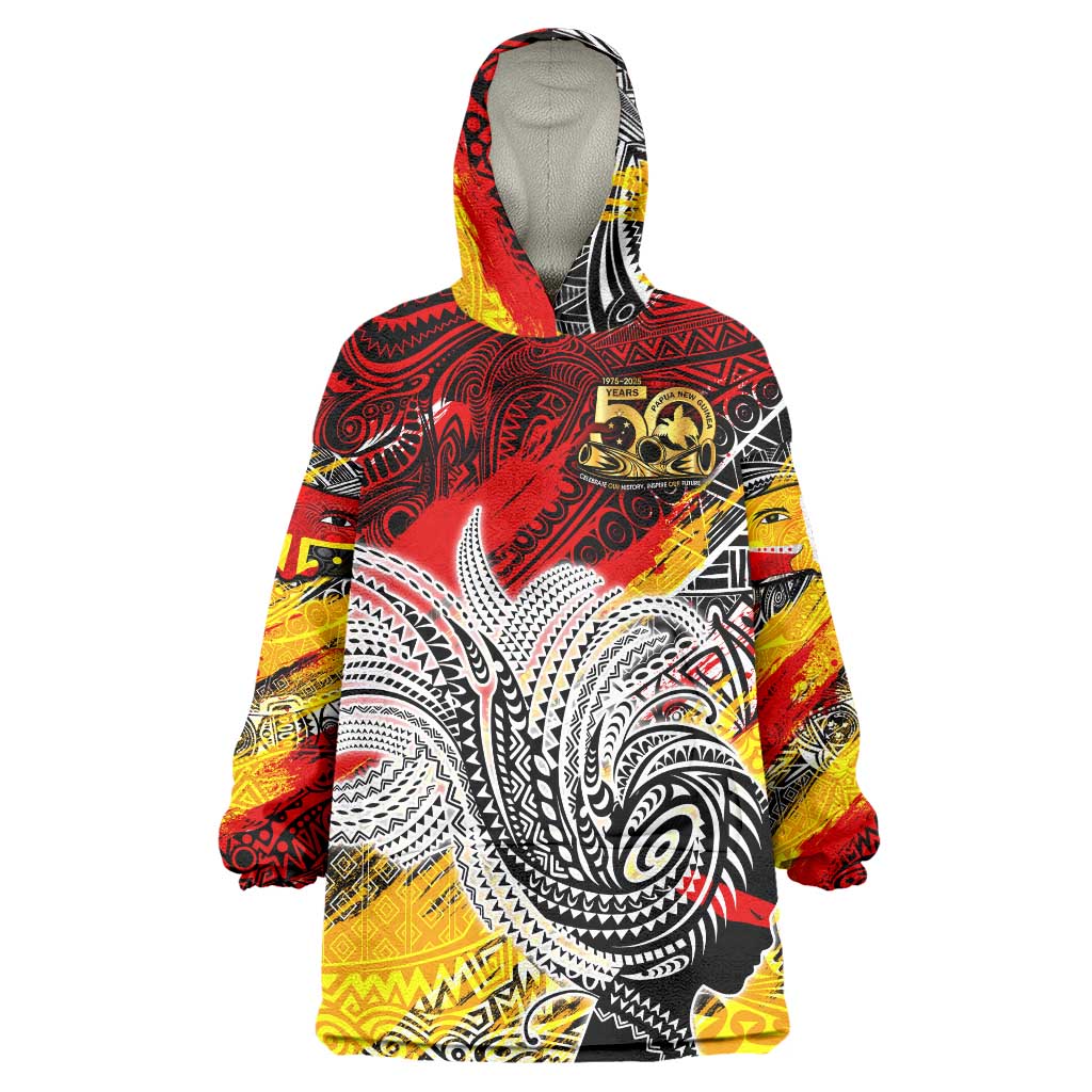 Papua New Guinea 50th Independence Day Wearable Blanket Hoodie Celebrate Our History, Inspire Our Future