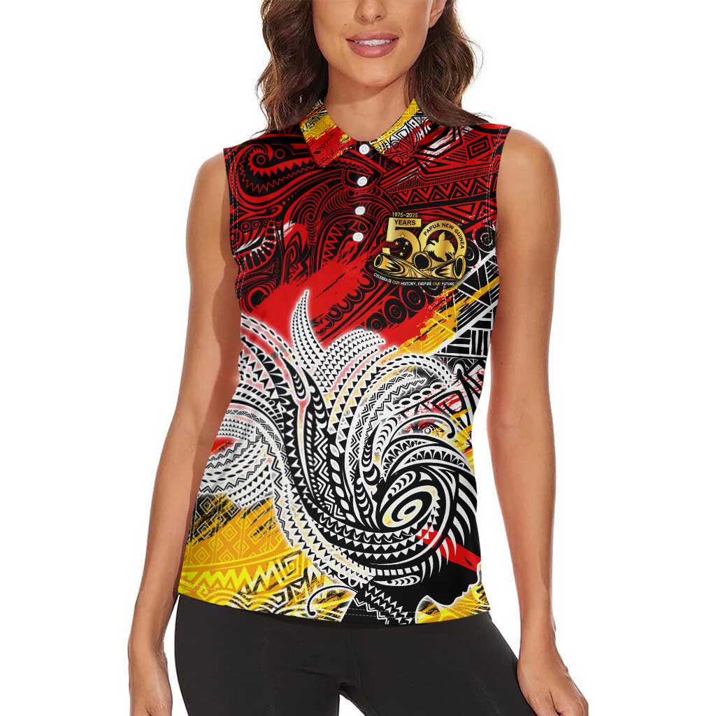 Papua New Guinea 50th Independence Day Women Sleeveless Polo Shirt Celebrate Our History, Inspire Our Future